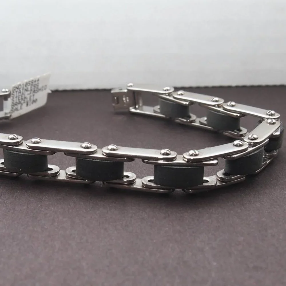 Very Cool Surgical Grade Stainless Steel and Rubber Inserts Men's Bracelet.